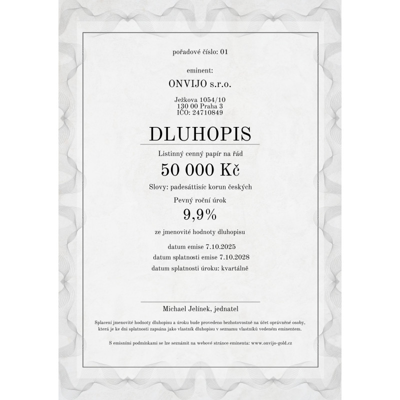 Aktuální Dluhopis 2025 na 50 000 Kč