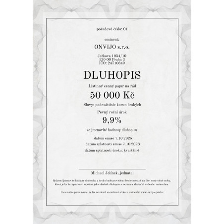 Aktuální Dluhopis 2025 na 50 000 Kč